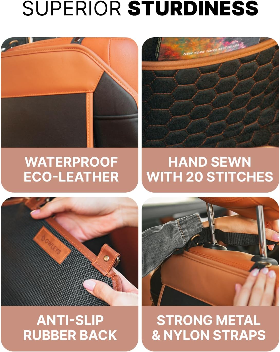 Owleys Car Backseat Organizers for Kids, 2 Pack, Tablet Holder, Tan