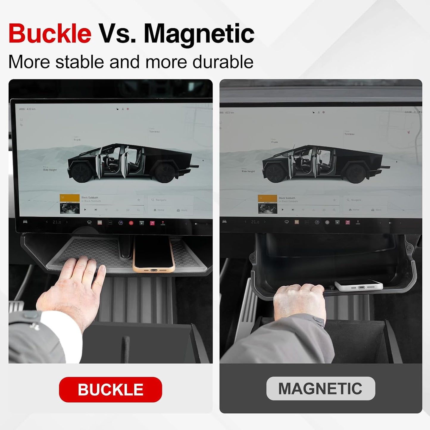 Under Screen Organizer for 2024-2026 Cybertruck Accessories, Center Console Storage Box with Anti-Slip Lining (Dual Motor/Premium AWD & Cyberbeast)