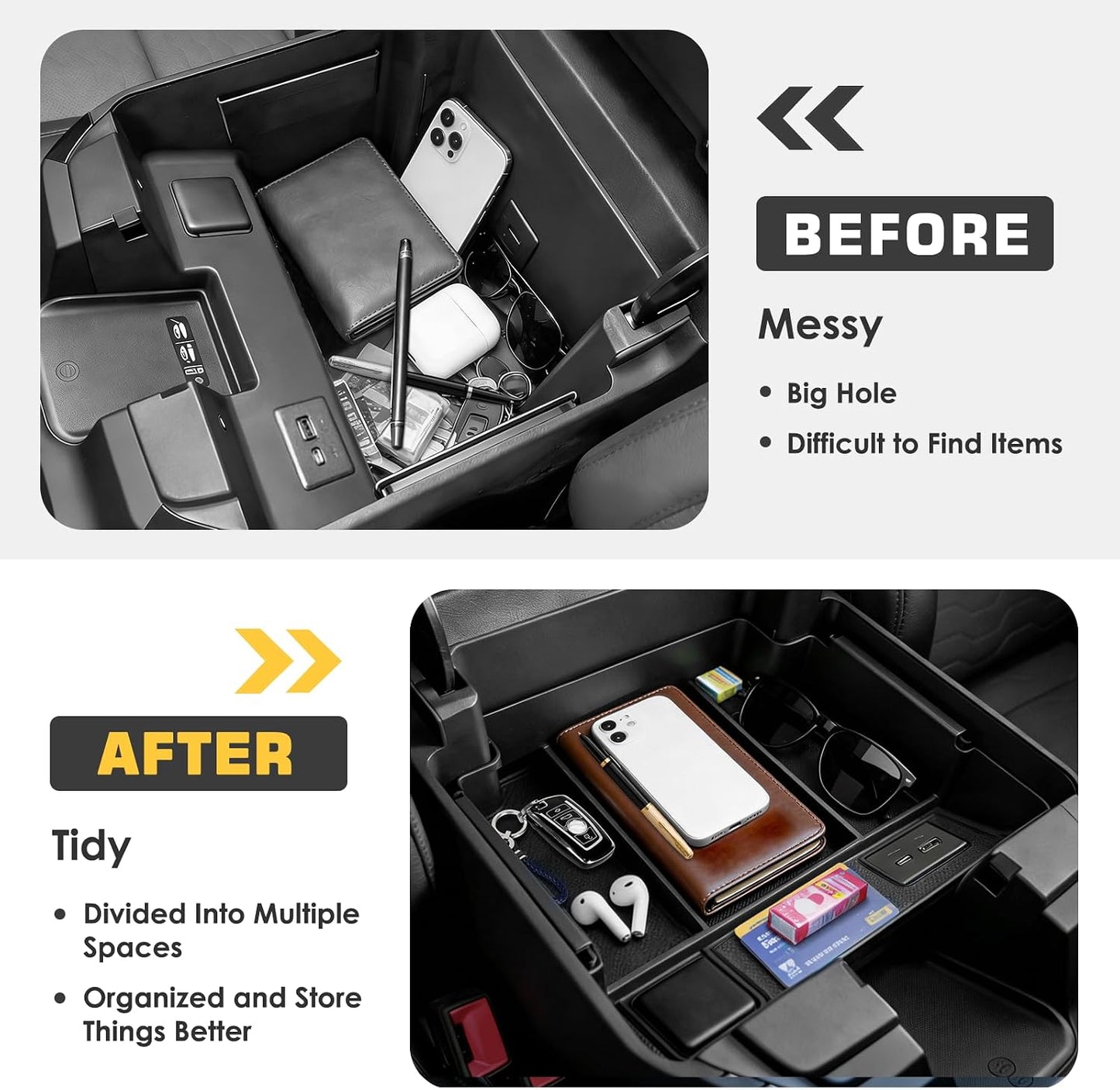 Center Console Organizer for Refreshed 2022-2026 Chevrolet Silverado/GMC Sierra 1500 Accessories, Full Armrest Box Storage Tray for 2024-2026 Chevy Silverado/Sierra 2500HD 3500HD, Bucket Seats ONLY
