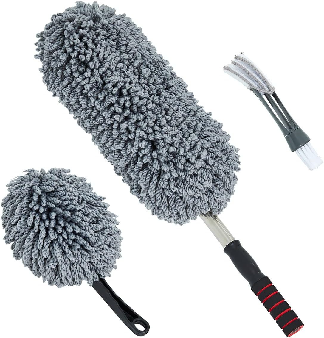 (3 Pack) Microfiber Car Duster Exterior Scratch Free, Extendable Handle Interior Multipurpose dust Cleaning Duster for car