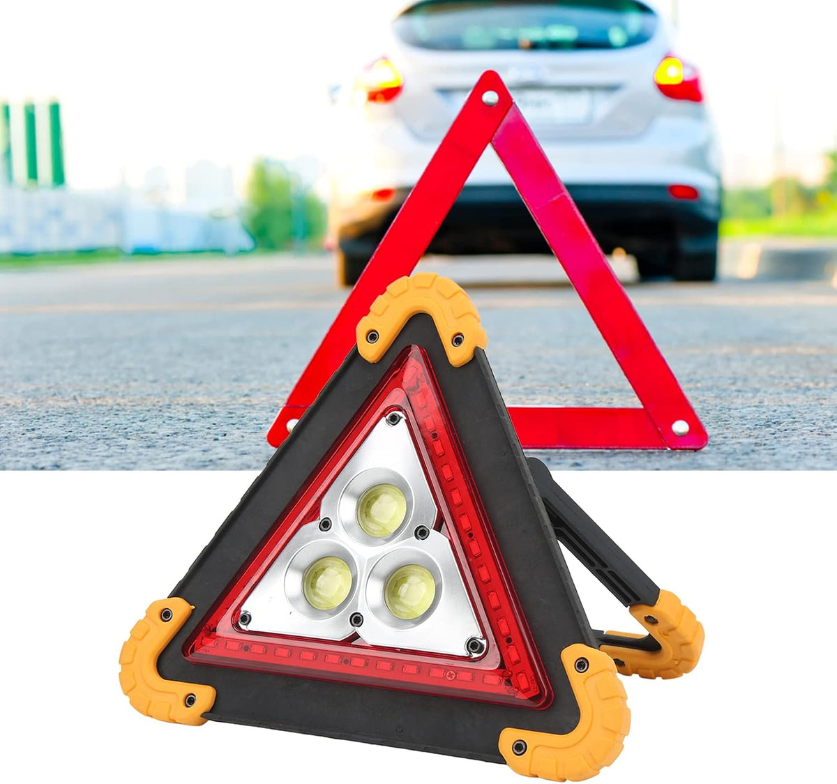 Emergency Warning Triangle Light, 2 Pcs Car Warning Triangle Lamp Water Proof 4 Modes, Portable Malfunction Repair LED Warning Light, for Camping, Hiking, Car Repair