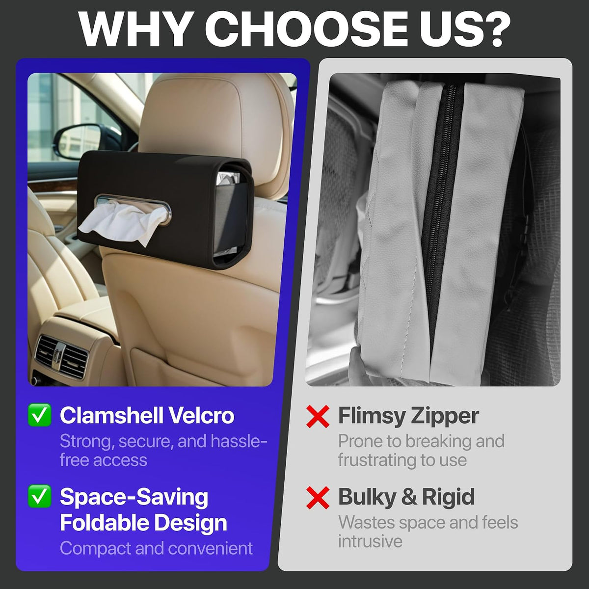 Lucrum Extra Large Car Tissue Holder - PU Leather Tissue Box Cover