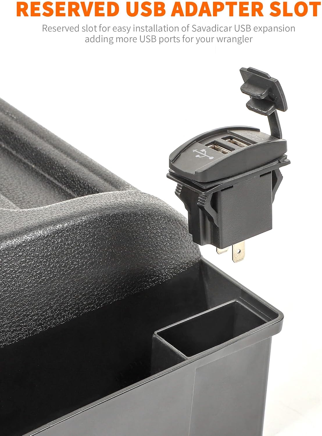 Savadicar GT-3 JK Shifter Storage Box, Gear Shift Console Side Tray Organizer for 2011-2018 Jeep Wrangler JK JKU, Interior Accessories, Reserved USB Charger Extender Slot, Black
