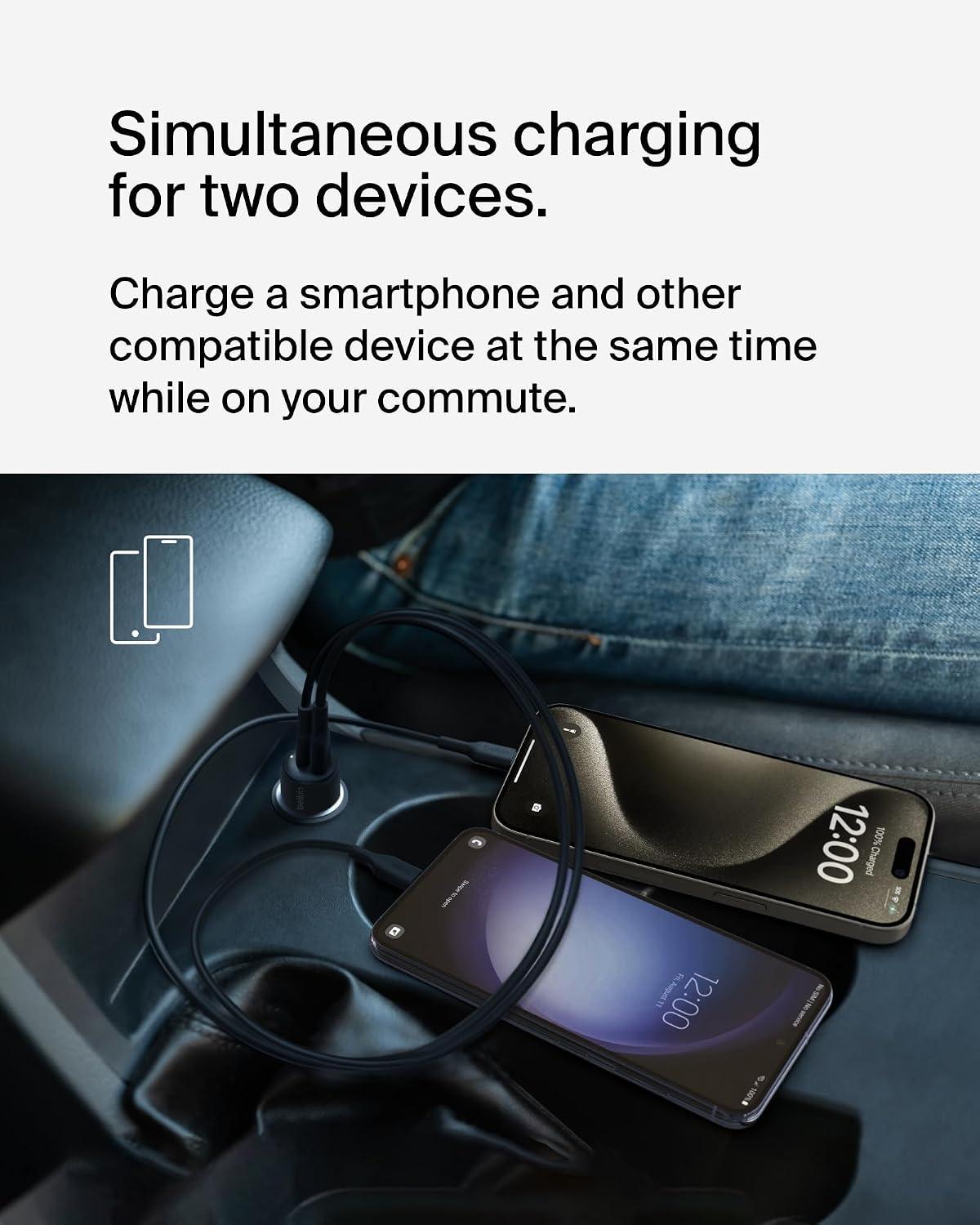 Belkin BoostCharge 42W Dual Port Fast Car Charger, USB-C & USB-A