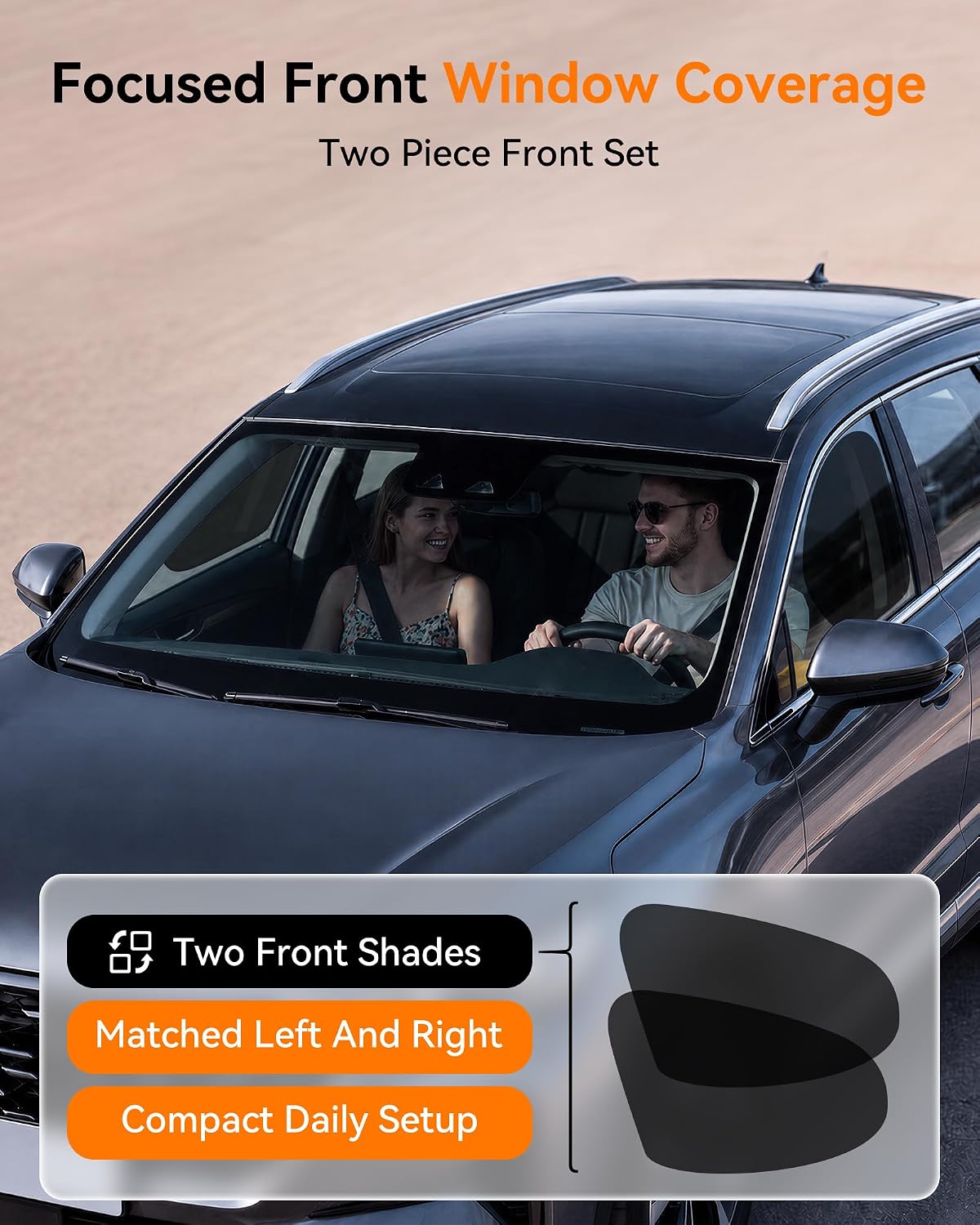 Car Side Window Sun Shades, Static Cling for Commuters and Rentals, 2 Pack