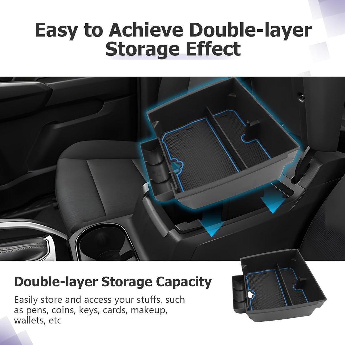 LUWU Center Console Organizer for 2023 2024 2025 2026 Chevrolet Colorado & GMC Canyon Accessories Armrest Console Storage Box Glove Organizer Tray ABS Material for Canyon Interior Accessories (Blue)