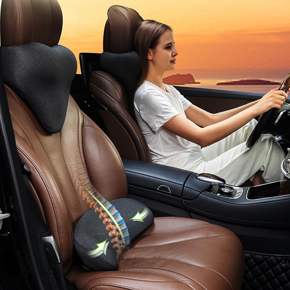 Car Lumbar Support Pillow, Memory Foam Driver Seat Lumbar Pillow for Sciatica, Coccyx, Lower Back Pain Relief, Auto Interior Back Support Cushion for Long Sitting, Universal Fit (Dark Gray)