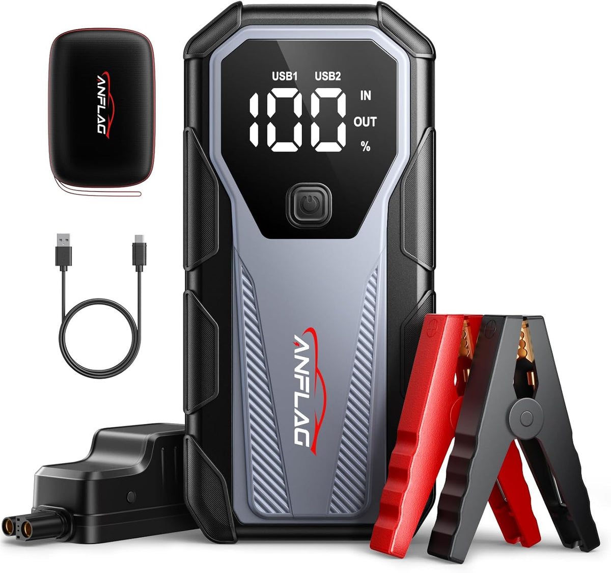 Car Jump Starter 6000A 12V Battery Pack, 16800mAh Portable Jump Box for 10L Gas/9L Diesel Engines, with Smart Jumper Cables, LED Display, Fast Charging, SOS Light & Emergency Power Bank