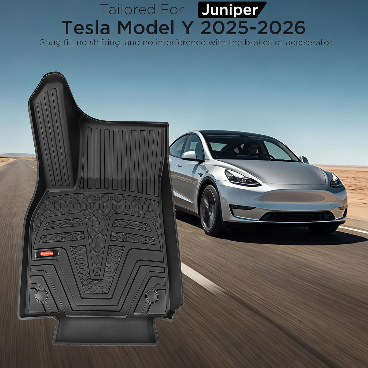 Rubbermaid Floor Mats for Tesla Model Y 2025–2026 Juniper (Not for Standard) | All Weather Rubber Floor Liners Custom Fit Waterproof Heavy Duty Car Mats 1st & 2nd Row Full Set Interior Accessories