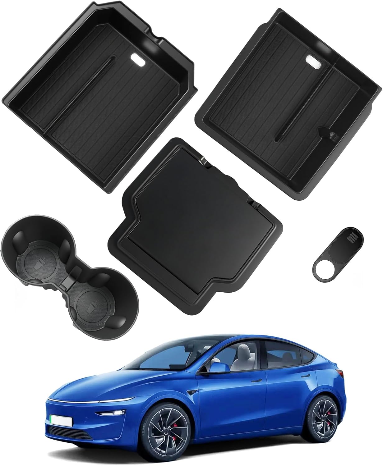 WinDu 5PCS Model 3 Model Y Center Console Organizer Tray Compatible for Tesla 2021-2024 Model Y and 2021-2023 Model 3 Accessories Armrest Hidden Box Storage Tray Cup Holder Camera Cover