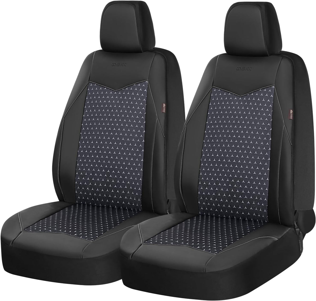 Coverado Front Seat Covers, Breathable Mesh & Leather Car Seat Protectors, Black Driver Seat Cover, Car Seat Cushions, Universal Automotive Seat Covers Fit for Most Sedans SUV Truck, Black