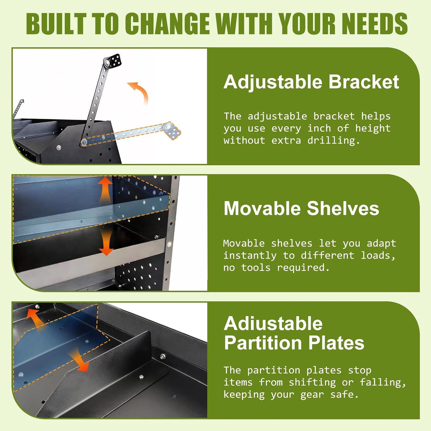StellarStar Van Shelving Steel Storage System Fit for Transit Connect 2014+, Chevy City Express, Promaster City, NV200, Heavy-Duty Work Cargo Van Shelving Organizer, 32" W x 43" H x 13" D
