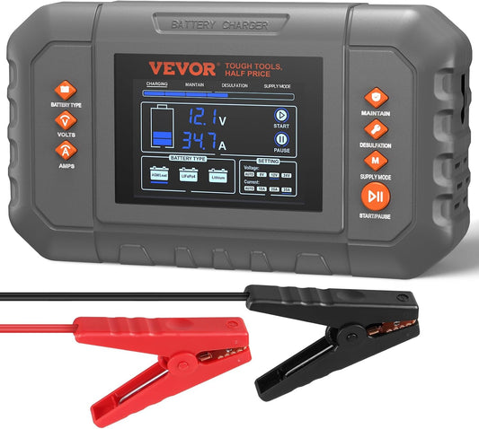 VEVOR Smart Battery Charger, 35-Amp, Lithium Lead-Acid Car Battery Charger
