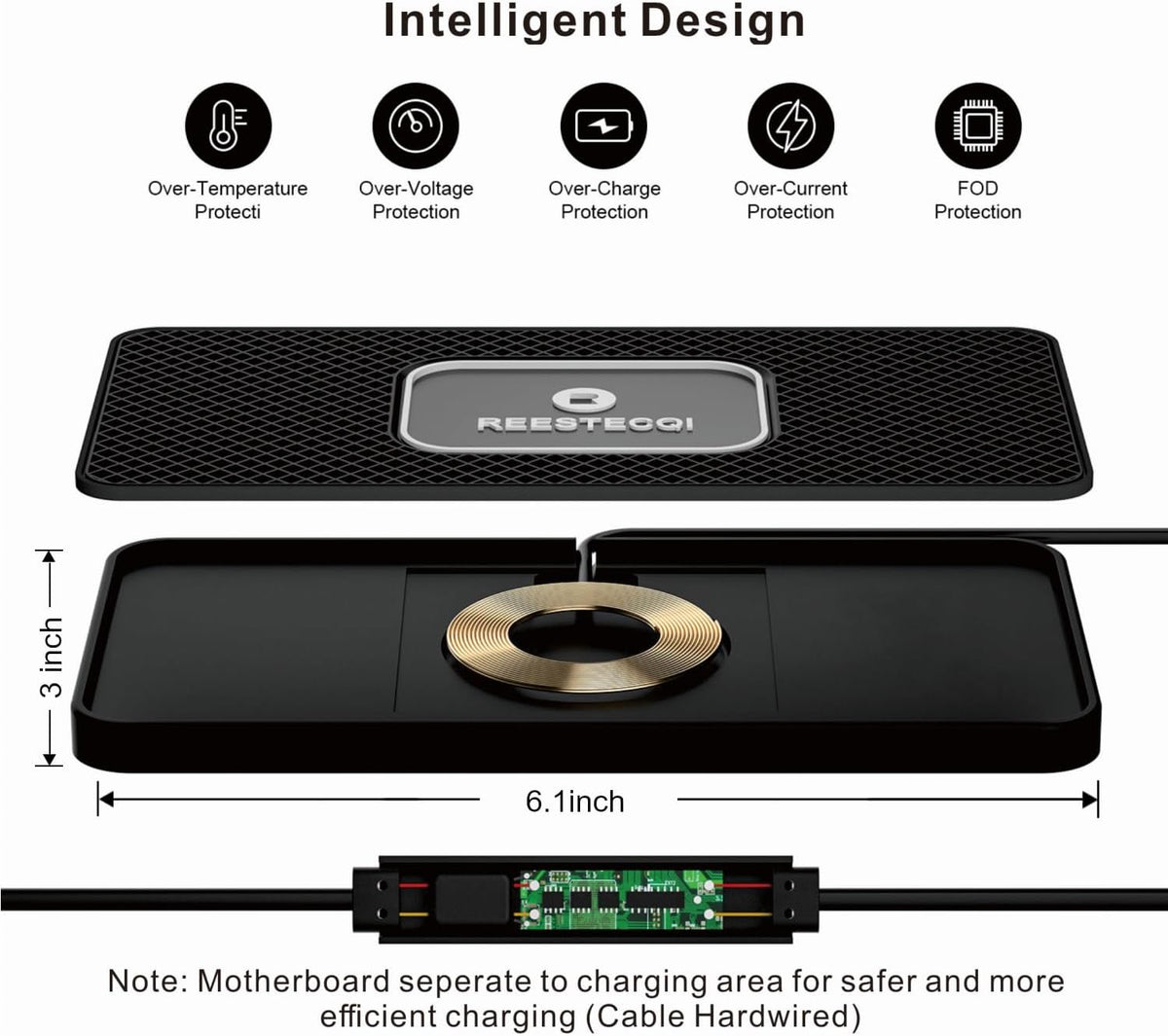 Wireless Car Charger Pad, REESTECQI 15W Wireless Charging Pad for Car Non Slip Phone Car Wireless Charger [40W Car Charger Included] for iPhone 17 16 15 14 13, AirPods 3/Pro 2, Samsung S26/S25/S24