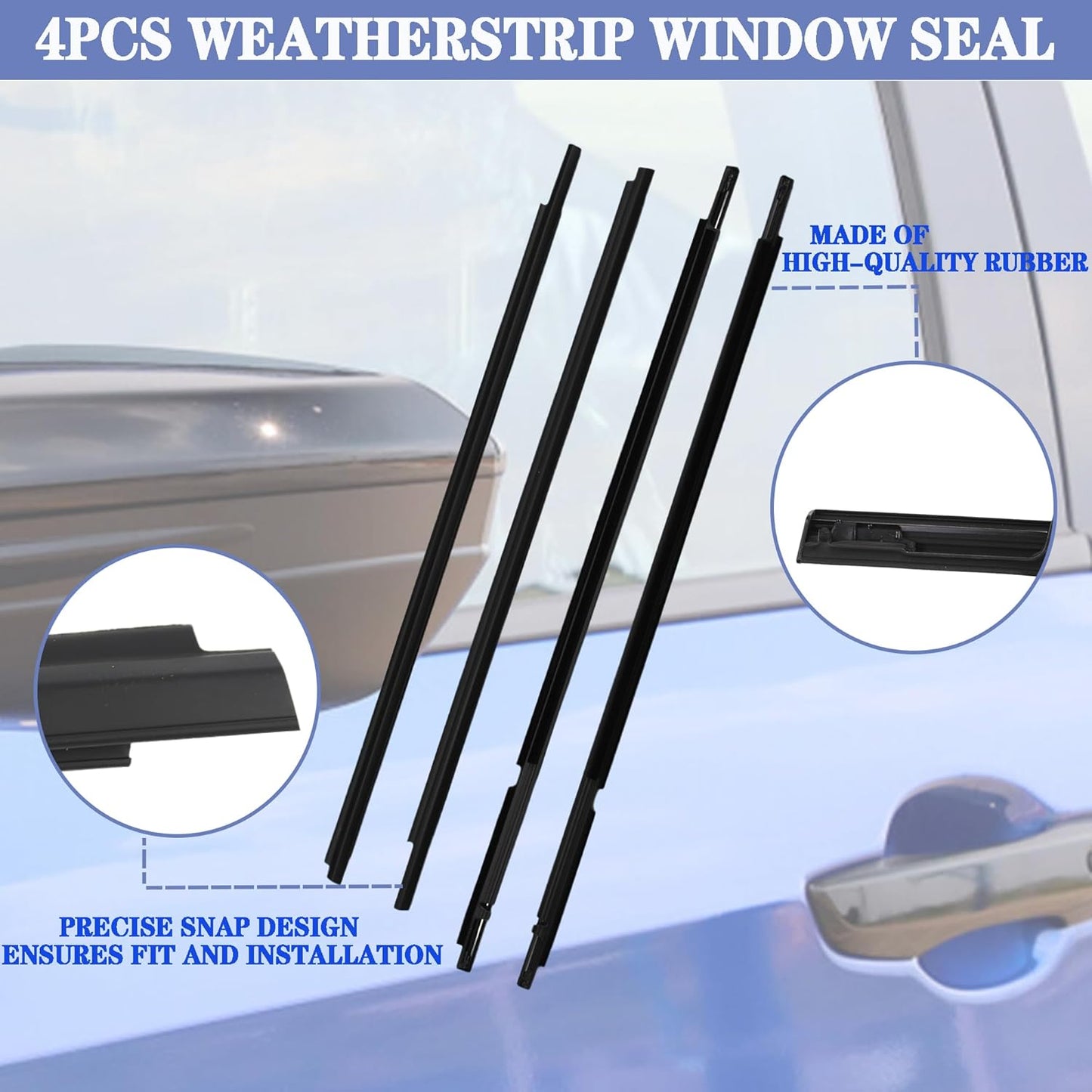 4Pcs Window Moulding Trim Seal Belt Fit for 03-08 Corolla | Compatible with 2003-2008 Toyota Corolla, Window Moulding Trim Weatherstrip, Replaces 75730-02180 75710-02200 75720-02200