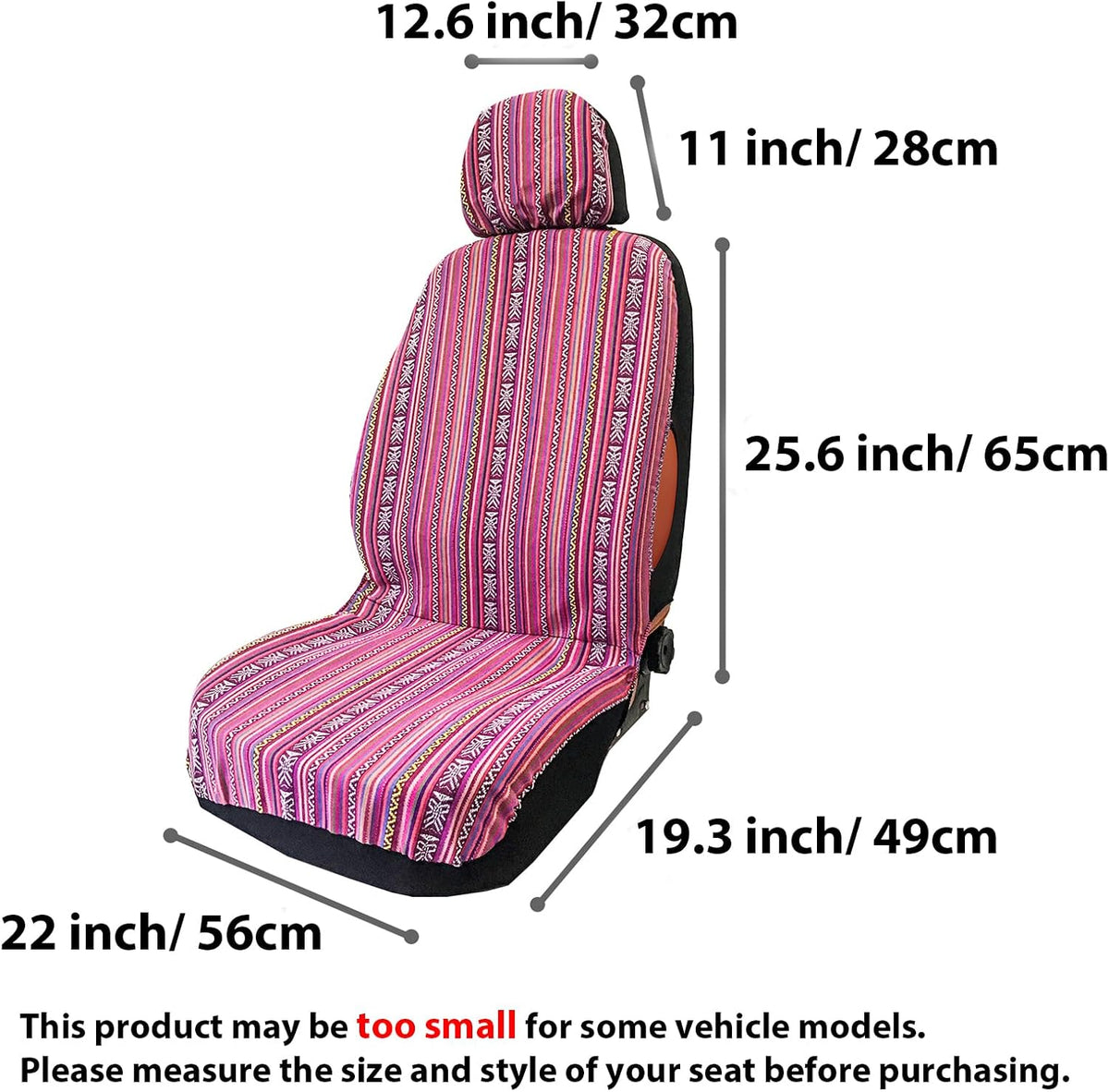 Pink Cute Car Seat Cover Hippie Boho Baja Saddle Blanket 4PCS Front