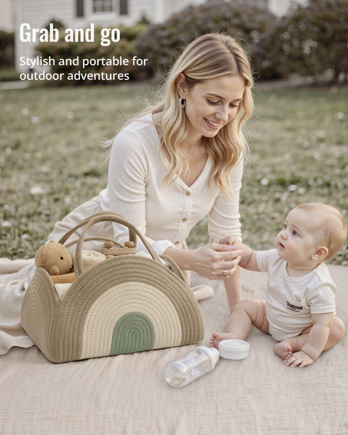 Blissful Diary Baby Diaper Caddy Organizer, Cotton Rope Diaper Caddy Basket, Large Storage Basket for Newborn Boys and Girls, Gift for Baby Shower List, Newborn Essentials, Natural Rainbow