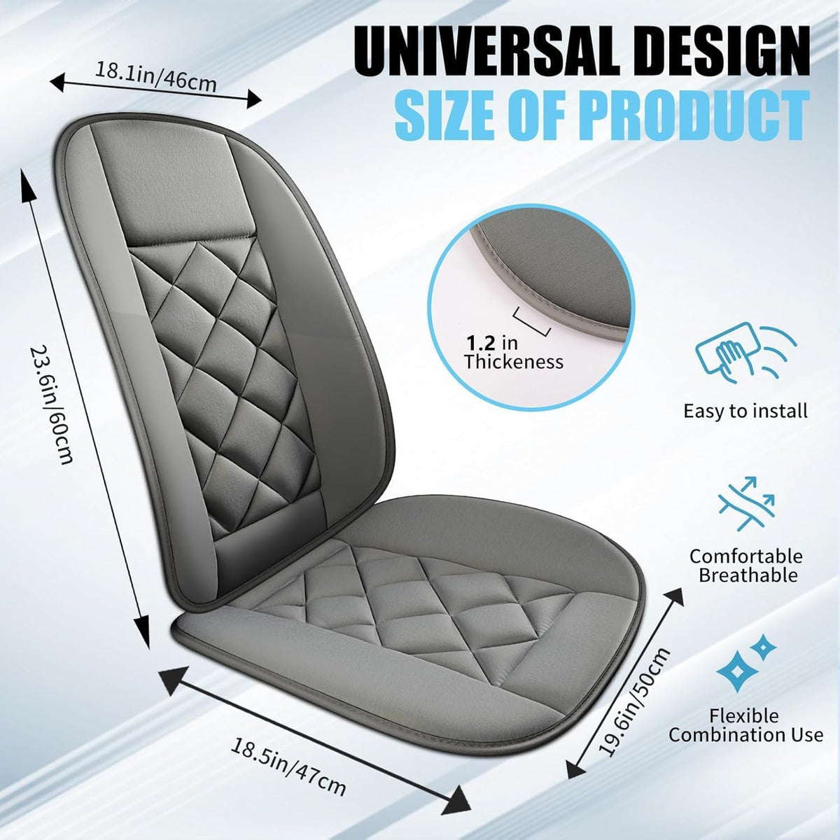Car Seat Cushion with Back Support Pillow, Car Seat Cushion for Long Driving, Breathable Car Seat Protector, 1.2'' Thick Memory Foam Design for Pain Relief, Seat Pad for Car SUV Truck (Grey)