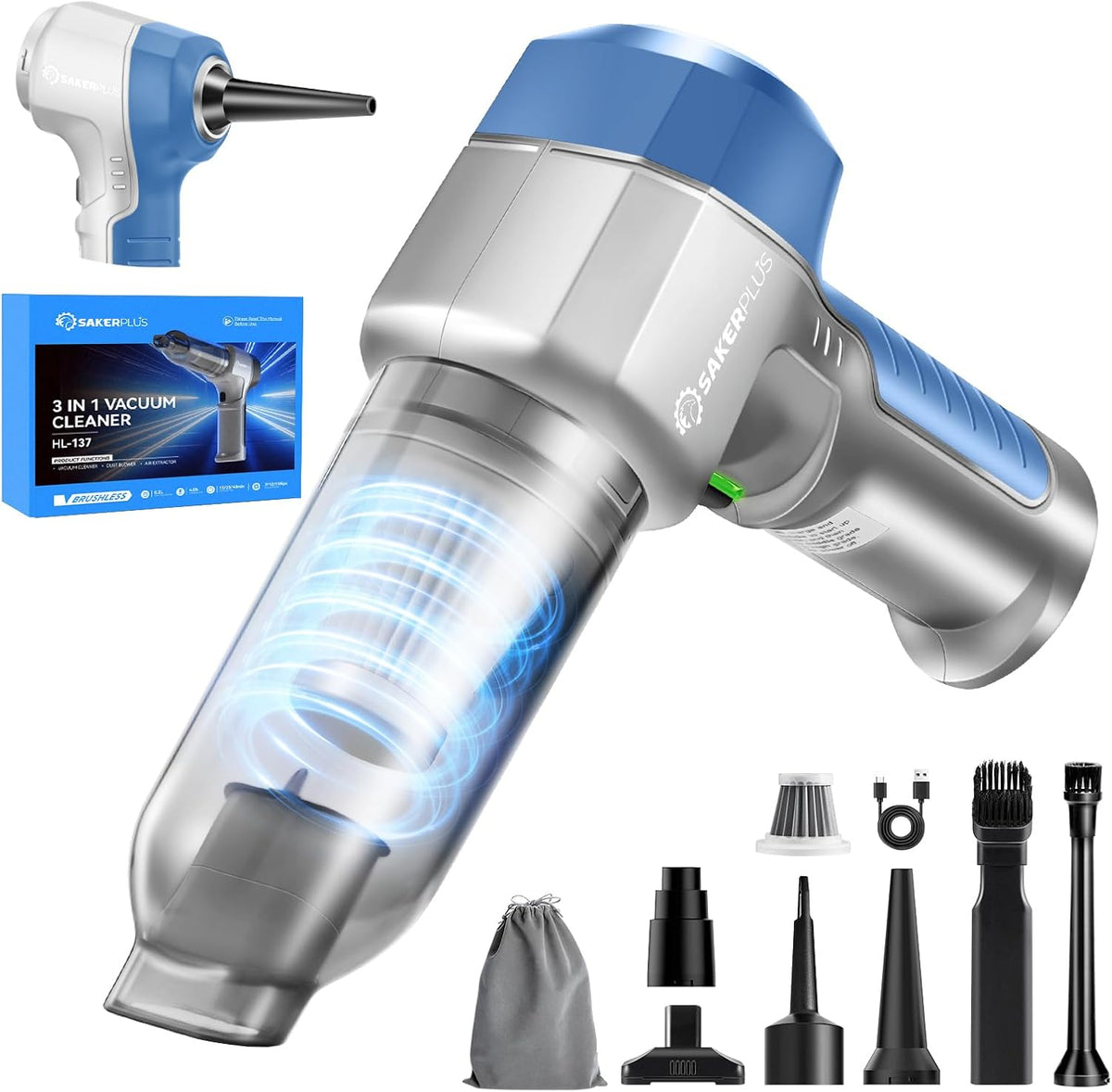 SakerPlus Mini Vacuum Cleaner, 3 in 1 Car Vacuum Cleaner High Power