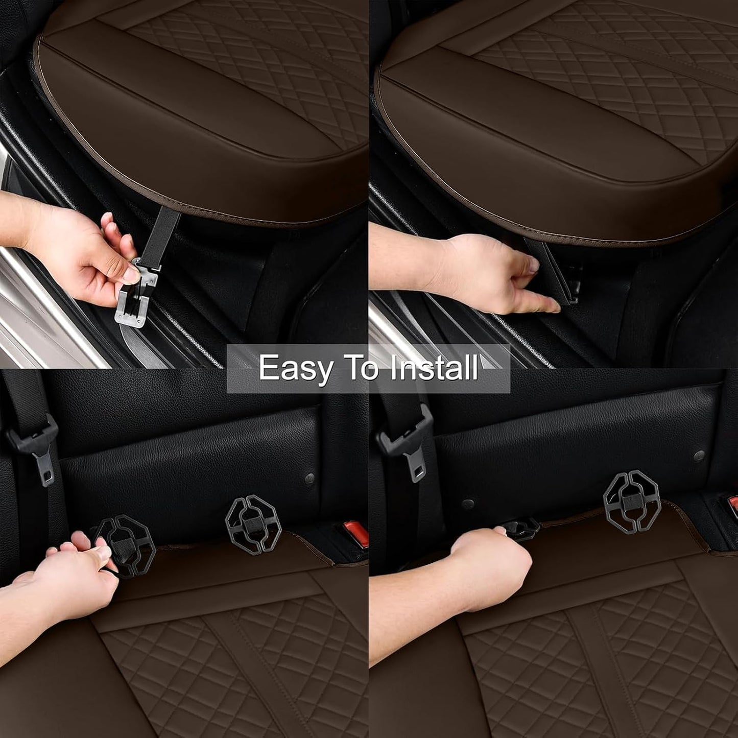 SanQing Car Seat Cover for Front Car Seat Bottom,Premium PU Leather Seat Cushion Protector Without Backrest with Storage Pocket,Full Wrapping Edge Works with Sedan SUV Pickup Minivan (Beige)