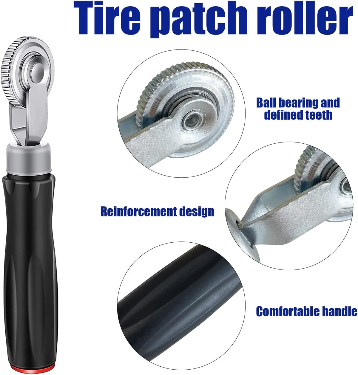 Tire Repair Patch Tool Kit Including 24pcs Tire Patch Plugs, Tungsten Buffing Wheel, Tire Patch Roller with 4mm Twist Drill Bits for Vehicle