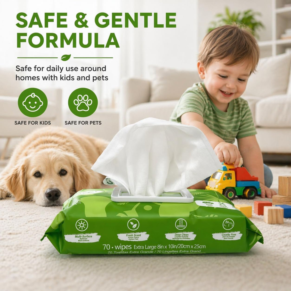 Air Jungles All Purpose Cleaning Wipes 70 Count, XL 8x10 Inch | Heavy Duty for Car Interior, Kitchen, Bathroom, Gym Equipment, Tools, Non-Toxic Safe For Multi-Surface