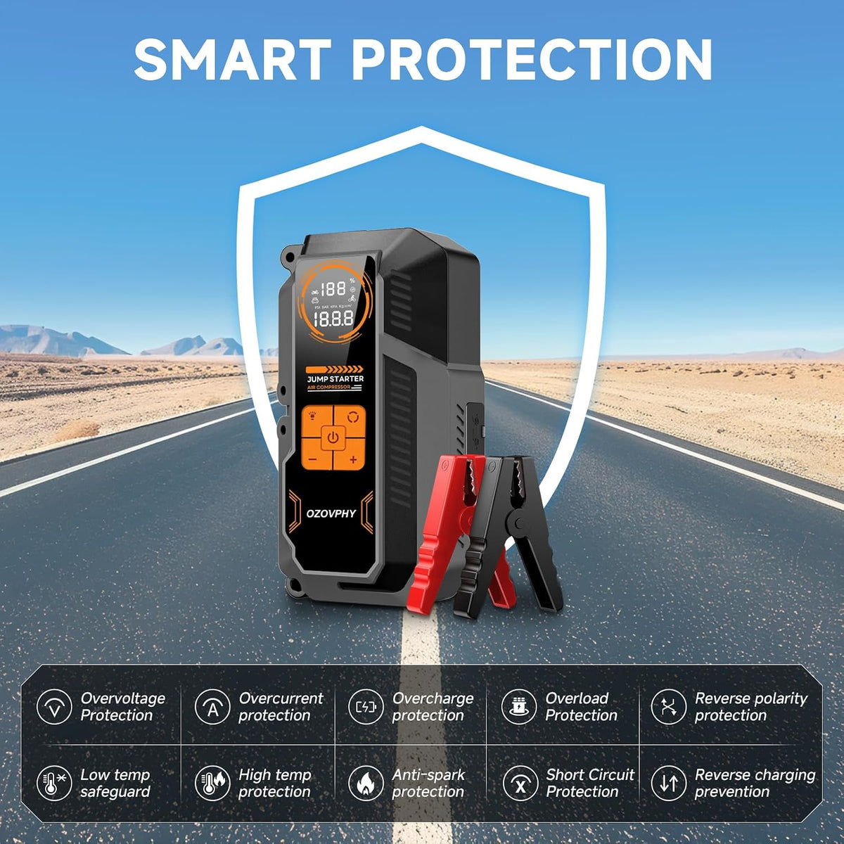 8000A Jump Starter with Air Compressor, 150 PSI Tire Inflator