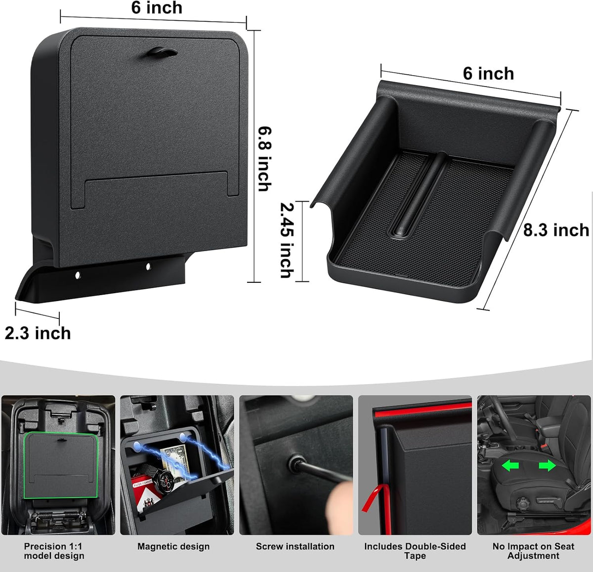 DIAMOOKY Front Under Seat Storage Organizer for Jeep Wrangler JL JLU 2018-2026 & Gladiator JT 2020 2021 2022 2023 2024 2025 2026 Accessories Hidden Center Console Organizer, 2PCS (Not for Power Seat)