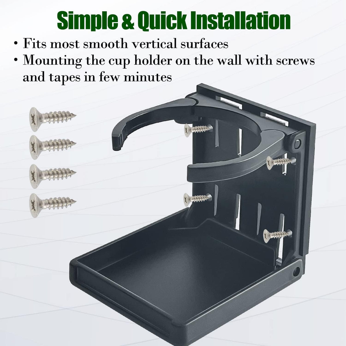 4 Pack Adjustable Arms Folding Drink Cup Holder Universal Wall Mounted Car Cup Bottle Holder with Screws & Tapes for Car Truck Boat Home Office, Black