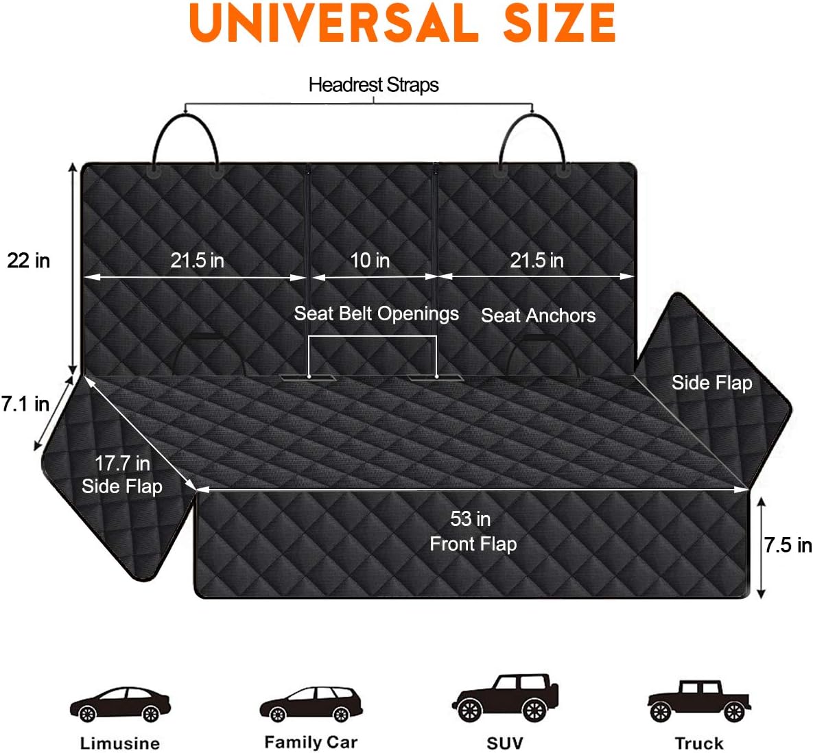 Yuntec Dog Car Seat Cover, Back Seat Cover for Dogs Pet Car Seat Protector Waterproof Rear Seat Cover Durable Car Seat Cover, fits Middle Armrest for Most Cars SUVs Trucks (53” Width)- Black