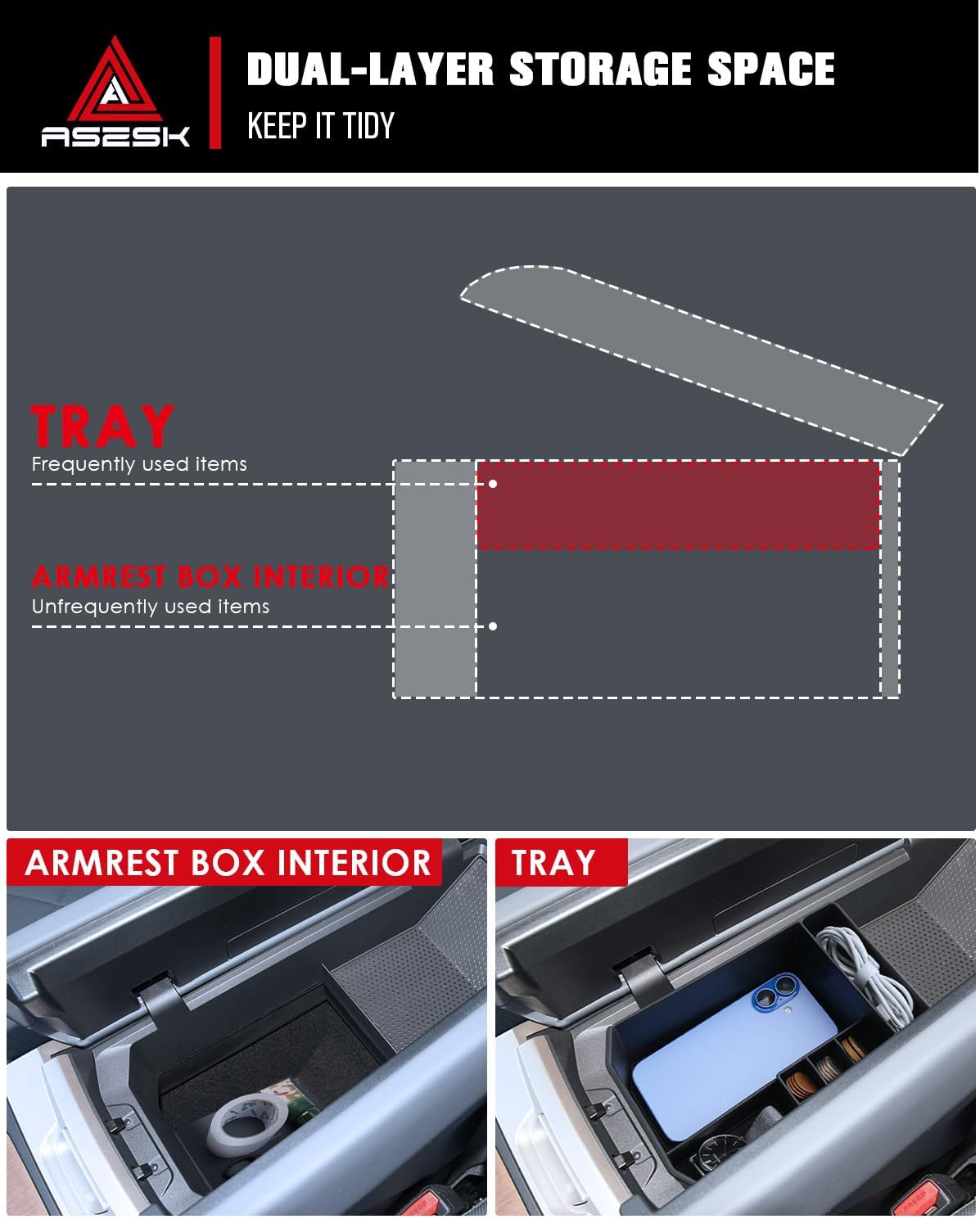 for 2022-2026 BMW IX Armrest Storage Box Console Organizer ABS Materials Center Console Armrest Organizer Tray