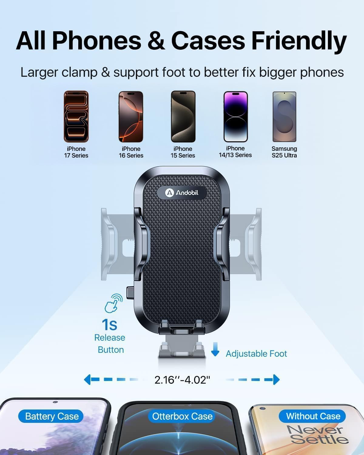 andobil Military-Grade Cup Holder Phone Holder, [Solidest Metal Gooseneck] Universal Cup Phone Holders for Your Car Truck Golf, 360° Adjustable Cup Holder Cell Phone Mount for iPhone Samsung Google