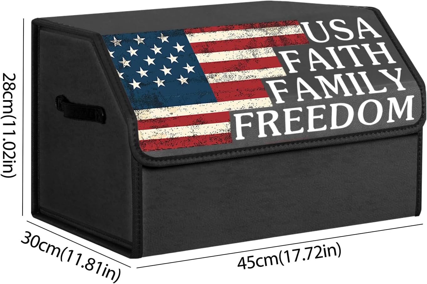 Car Trunk Organizer with Lid, Vintage American Flag USA Print Collapsible Storage Box, Waterproof PU Leather Car Cargo Storage Bin with Handle, Auto Interior Accessories for SUV Truck Vehicle