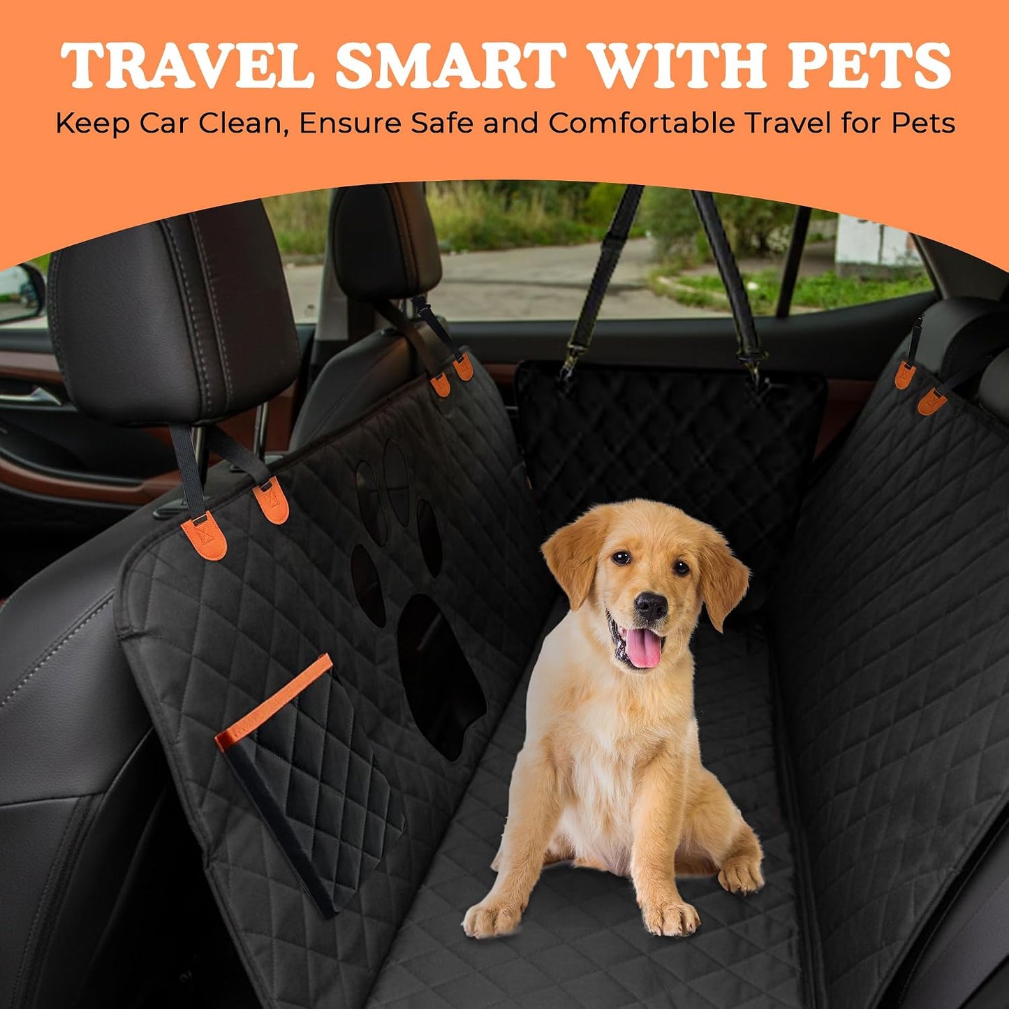 Dog Car Seat Cover For Back Seat, 100% Waterproof Hammock &amp; Back Seat Protector 137*147 cm (54*58 in), Heavy Duty 600D Oxford, Non-Slip, Scratchproof, Easy to Clean, Universal Fit for Cars,