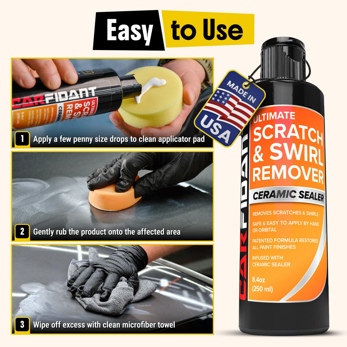 Carfidant Scratch and Swirl Remover - Car Scratch Remover for Vehicles Paint - Polishing Compound for Cars with Pad and Towel - Cutting and Buffing Compound for Paint Restorer