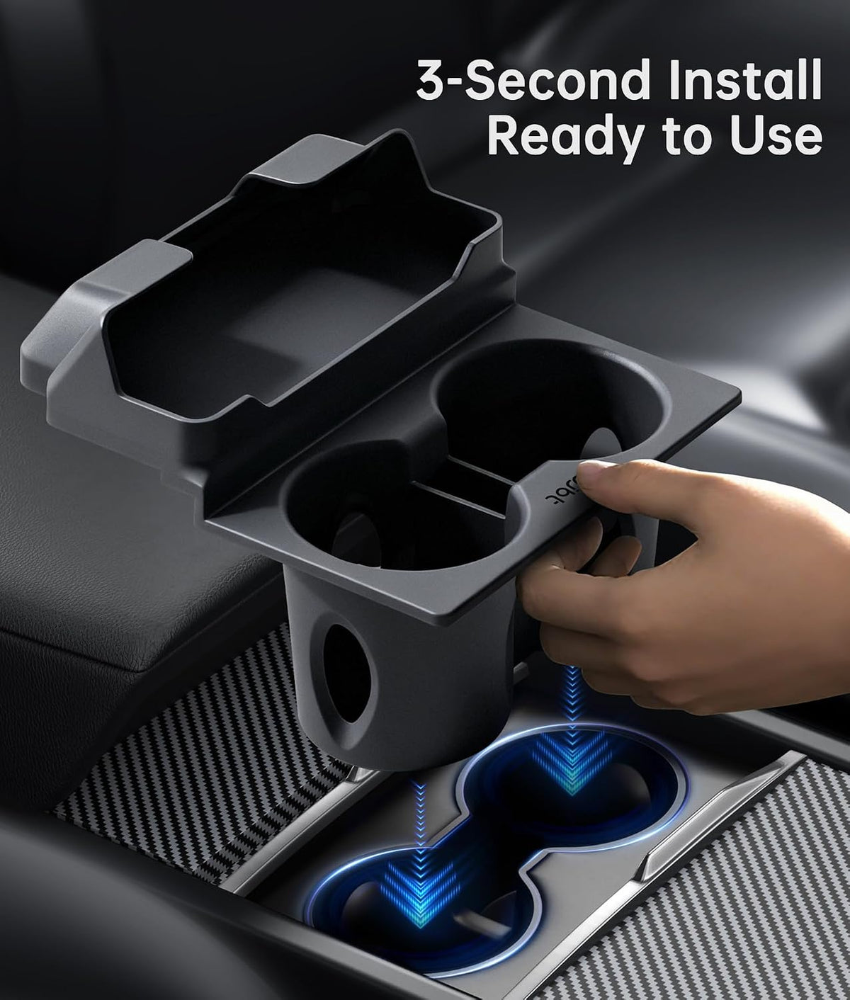for Tesla Cup Holder Insert, 2-in-1 for Model Y Juniper(2025/2026)& Model 3 Highland(2024/2025) with Storage Compartment - Black