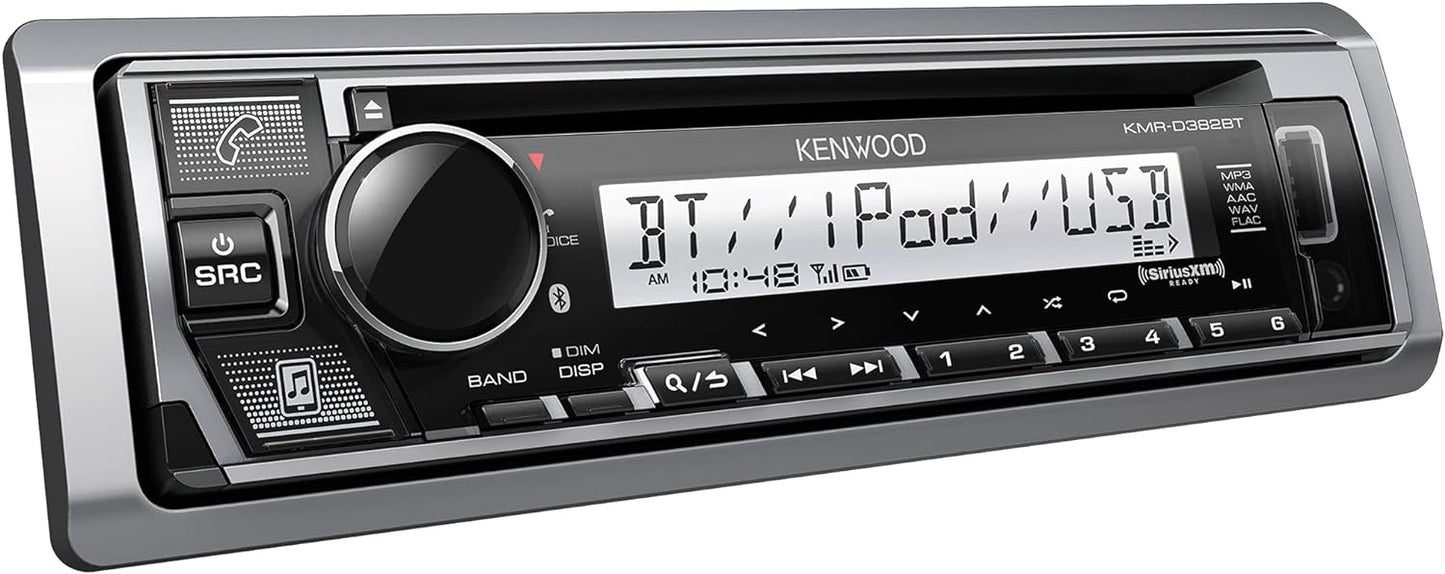 KENWOOD KMR-D382BT (50W x 4Ch) Single Din Car/Marine Stereo Head Unit with Bluetooth, Hands-Free Calling, CD Player, USB, AM/FM Radio, SiriusXM Ready, All-Weather in-Dash Boat & Car Audio Receiver