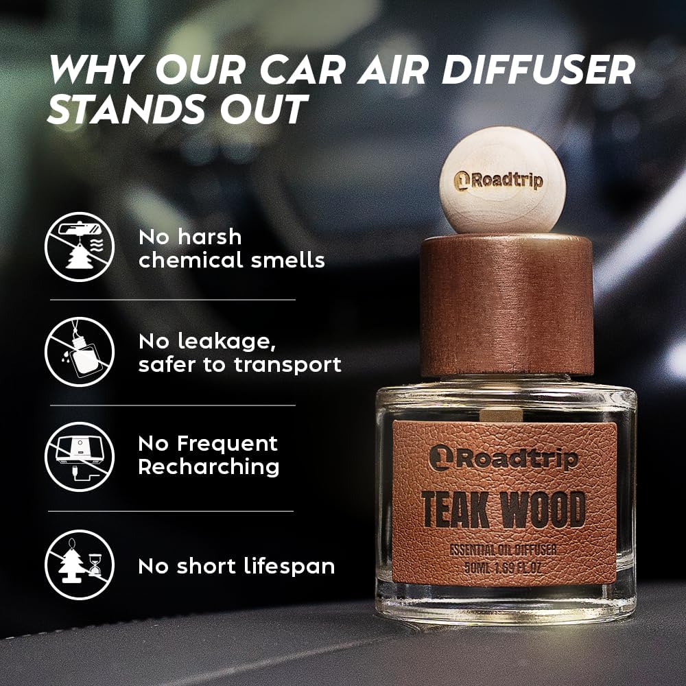 Car Air Freshener 50ML - Light Teakwood Fragrance - Cup Holder Diffuser - Car Interior Accessory - Non Toxic Air Freshener for Men & Women