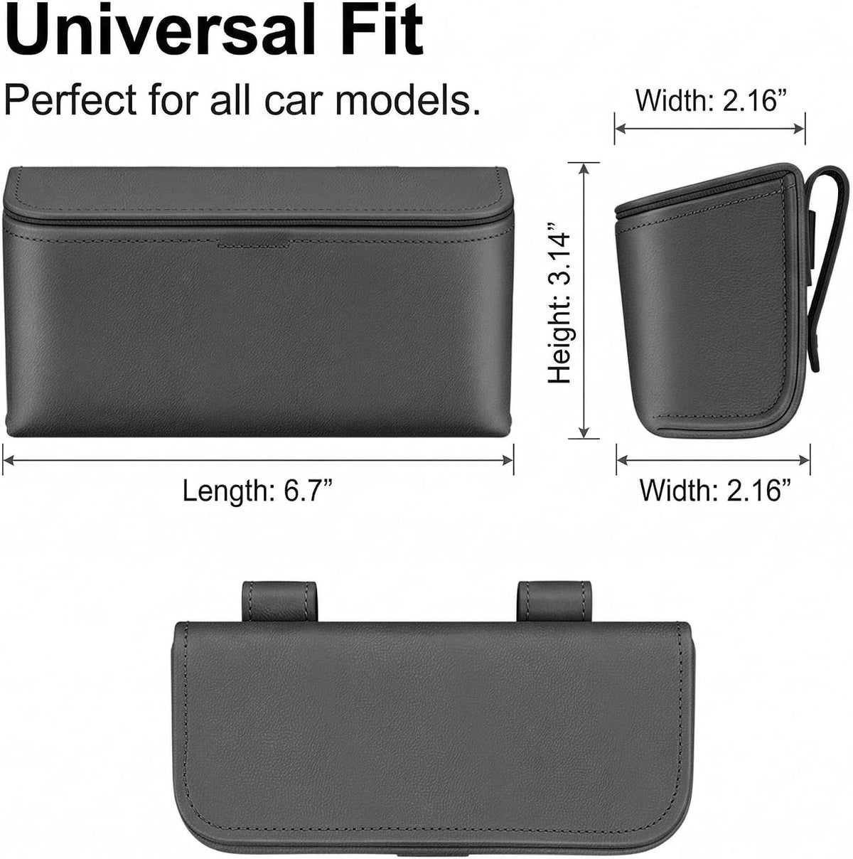Magnetic Sunglasses Holder for Car Visor, PU Leather Clip, Black
