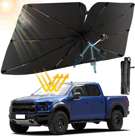 Multper Car Windshield Sun Shade - Reflective Foldable Sunshade Umbrella for UV Rays & Heat Protection, 360° Rotation Bendable Front Window Shield Easy Storage & Keeps Interior Cooler - 55"*31.5"