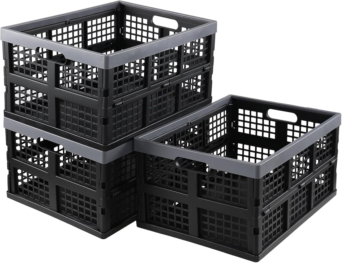 Foldable Storage Crates, 3-Pack Collapsible Plastic Utility Crate