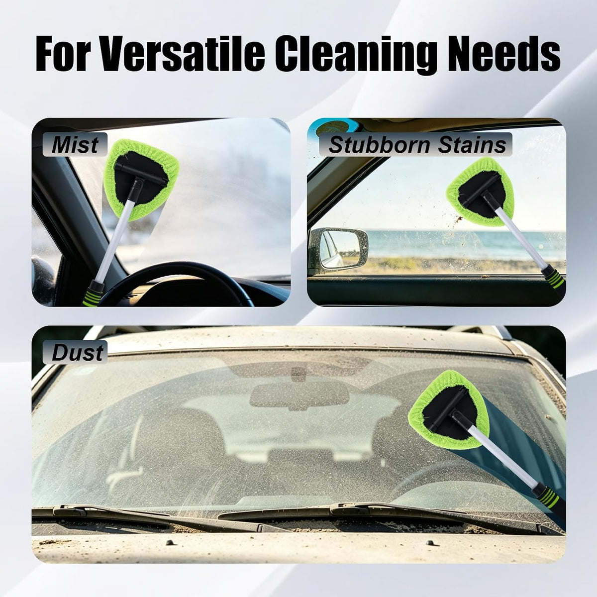 7 PCS Windshield Cleaning Tool, 19" Windshield Cleaner Kit with Extendable Handle, Microfiber Towel Pads, Brush, Empty Spray Bottle for Auto Glass Interior (Green)