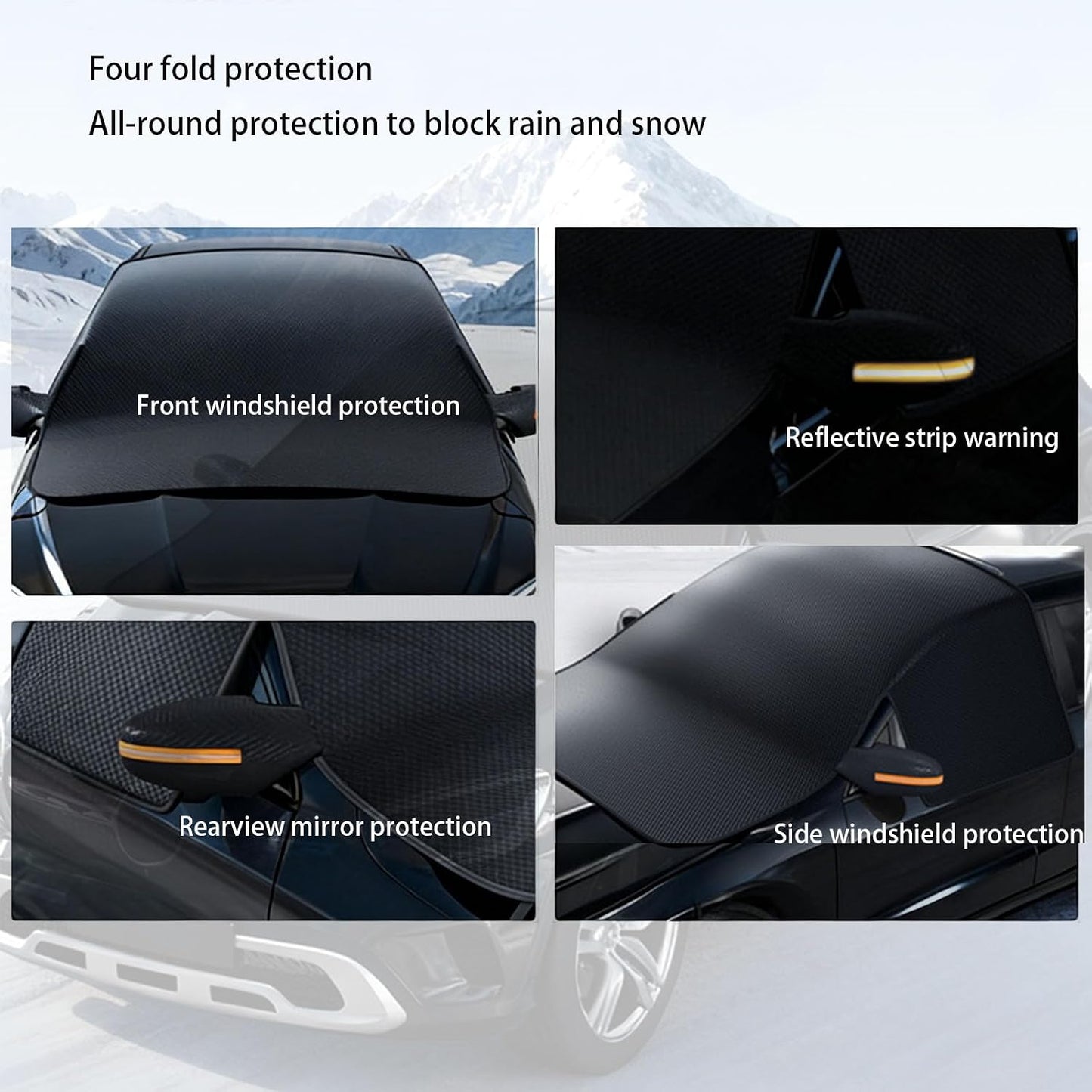 Windshield Cover for Ice and Snow, Winter Summer Sunshade with Thickened 600D Oxford Fabric, Universal Car Frost Shield Snow Cover Windshield Protector Green Earmuffs with Four Straps