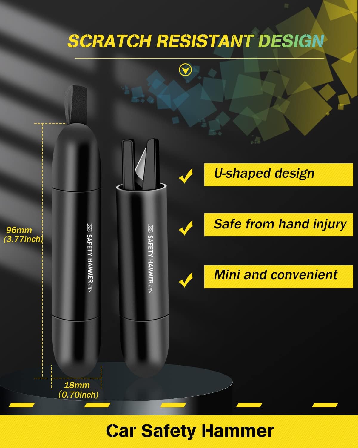 2 Pack Safety Hammer Emergency Car Glass Window Punch Breaker and Seatbelt Cutter, Multifunctional Portable Venicle Eascape Glass Breaker Tool with Seatbelt Cutter(Black*2)