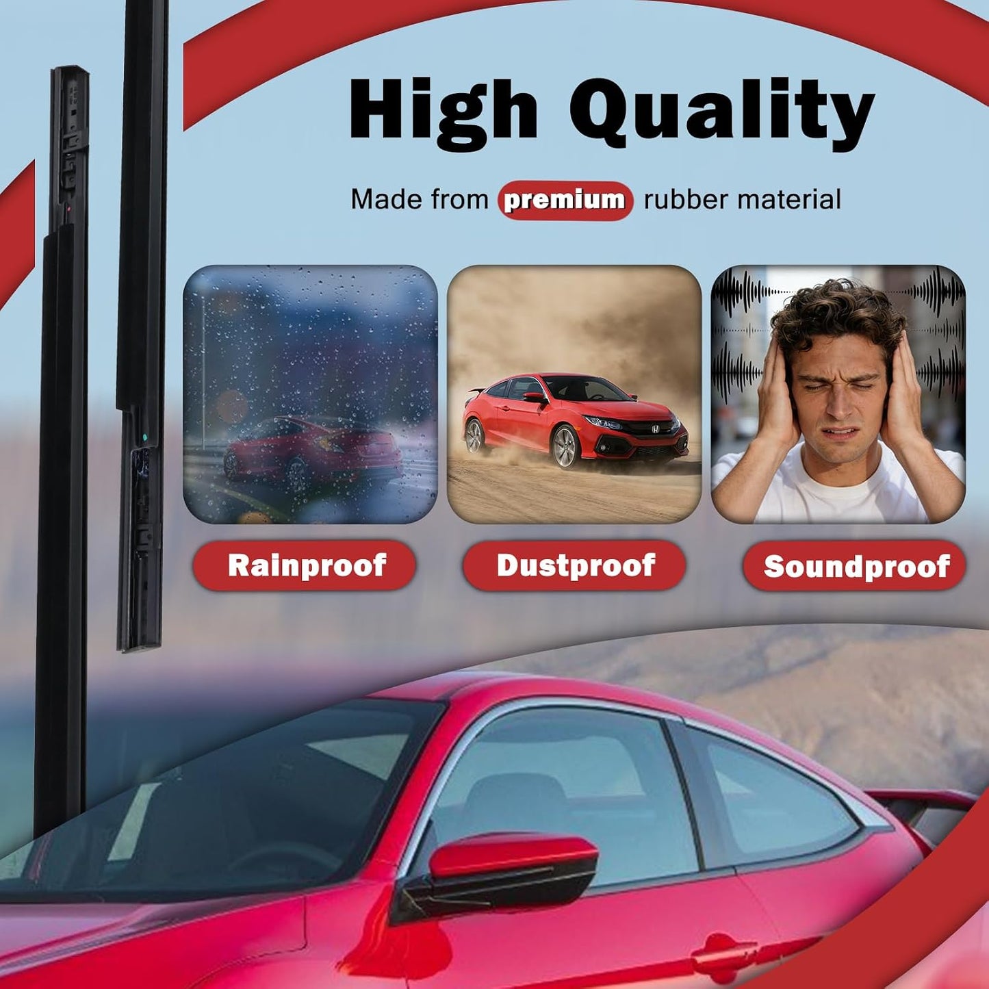 2Pcs Window Weather Stripping Molding Trim Seal Belt Compatible with 2016-2020 Honda Civic Coupe 2D Replace# 72410-TBG-A01 72450-TBG-A01