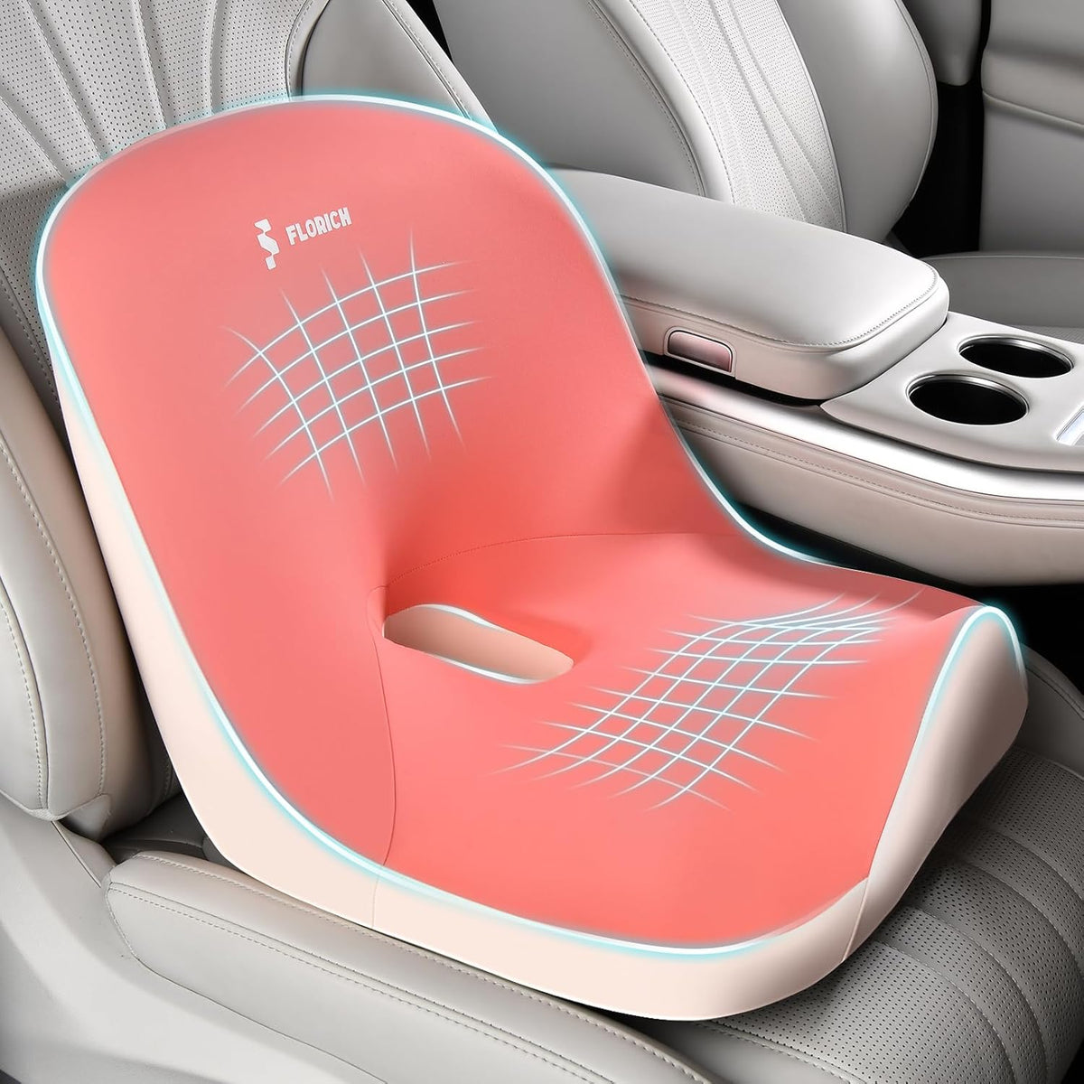 Car Seat Cushion and Lumbar Support Pillow, Larger Memory Foam Seat Cushion, Ergonomic L-Shaped Design Cushion for Back Pain Relief, Non-Slip Driving Cushion for Car, Office, Truck, Gifts for Mom-Pink