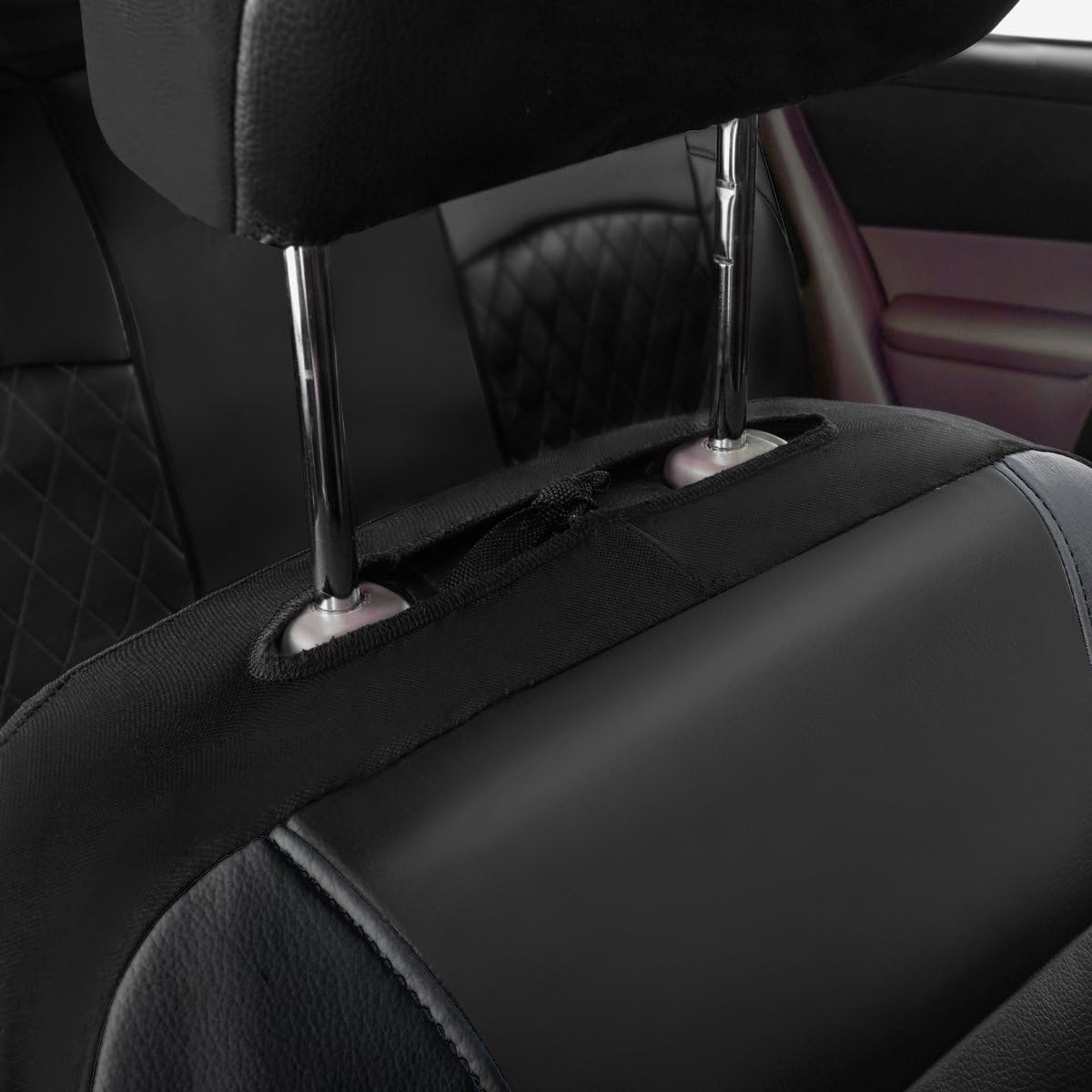 Deluxe Pu Luxury Leather Two Front Car Seat Covers, Waterproof Faux Leather Automotive Seat Covers 6 Pieces Airbag Compatible Universal Fit for Most Sedans SUVs Vans (Black and Grey)