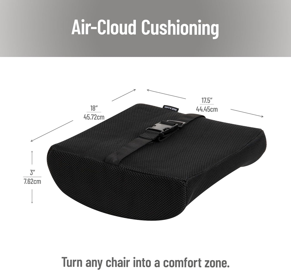 Mind Reader Lumbar Support Cushion with Air-Cloud Memory Foam, Ergonomic Lower Back Pillow for Office Chair and Car Seat, Black