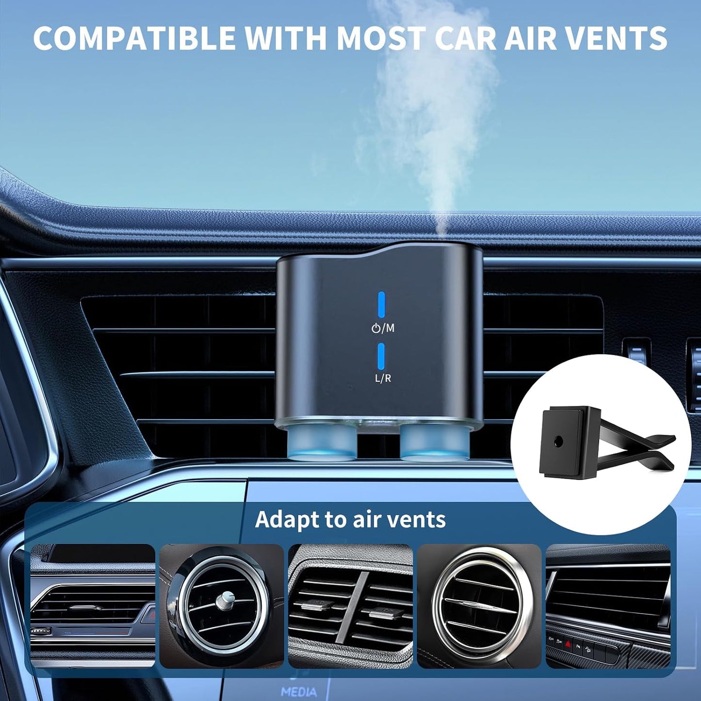 Waterless Car Diffuser Kit with 4 Fragrance Oils – Luxury Hotel Inspired Aromatherapy Air Freshener for Car, Vehicle, Office & Small Spaces (Black, Hotel Fragrance)
