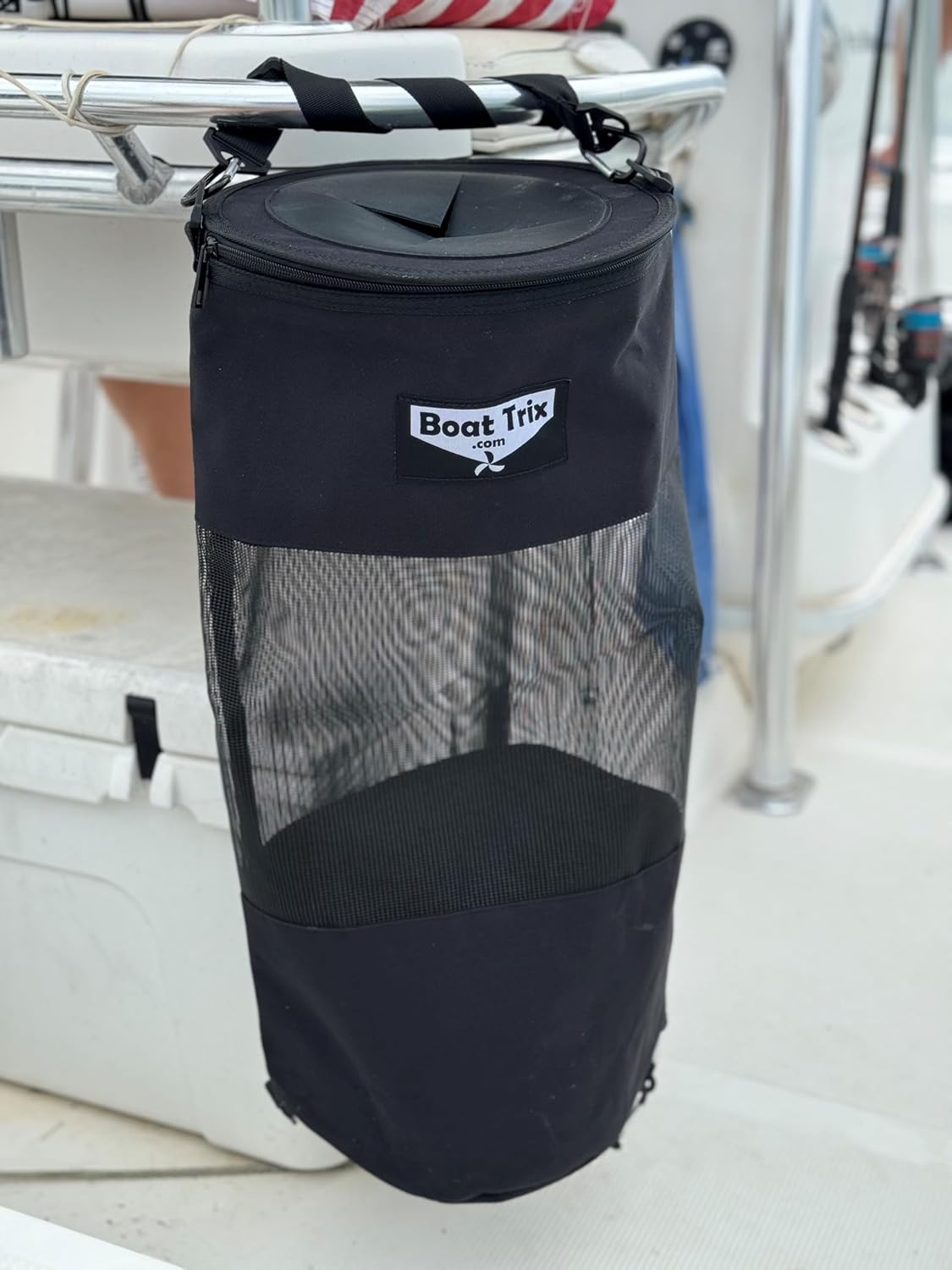 Boat Trash Bag Garbage Waste Can Reuseable Washable Mesh and Nylon/Polyester by Boat Trix Multiple Sizes and Models (Flapper Lid, Large)